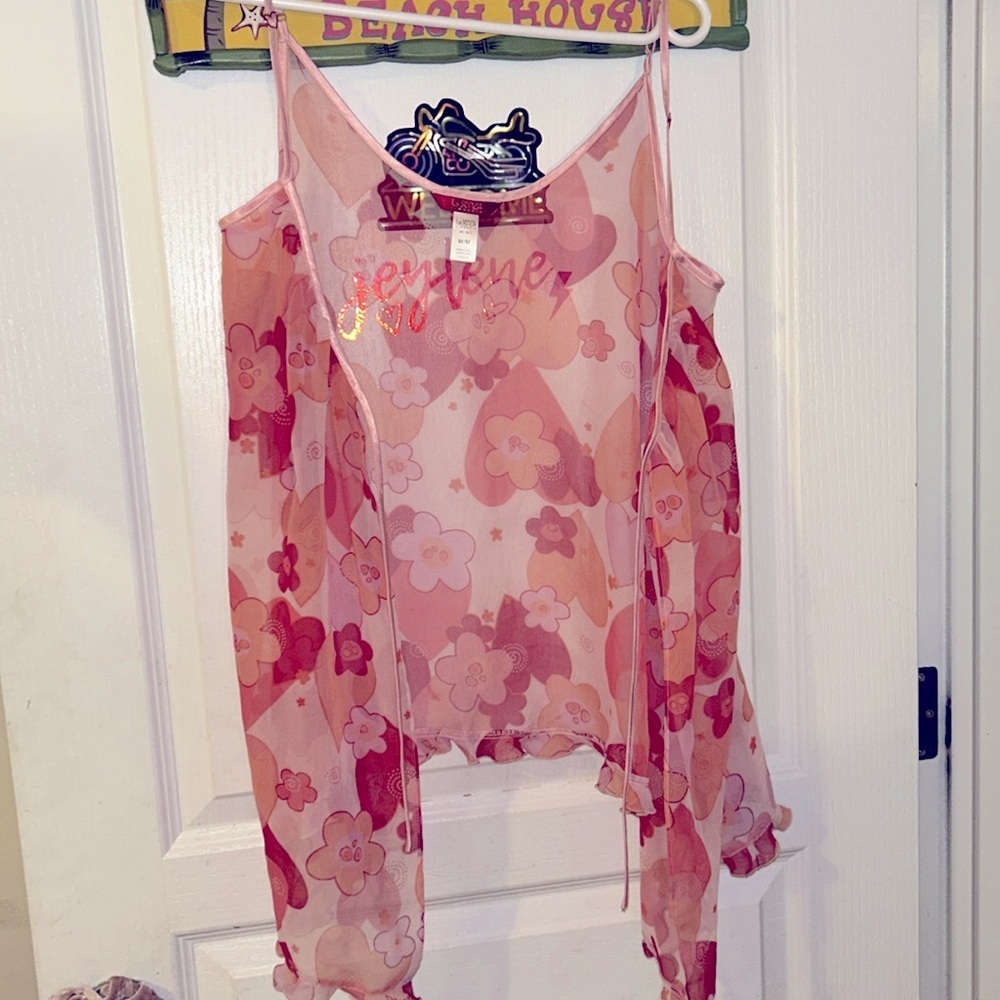 Y2K LA SENZA MESH TIE UP FLORAL VINTAGE TOP - Picture 7 of 7